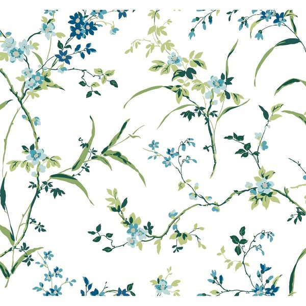 York Wallcoverings Blossom Branches White and Blue Wallpaper - BL1744