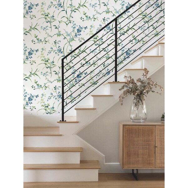 York Wallcoverings Blossom Branches White and Blue Wallpaper - BL1744