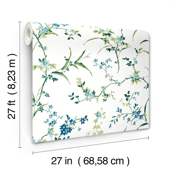 York Wallcoverings Blossom Branches White and Blue Wallpaper - BL1744