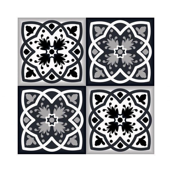 Homeroots 5 x 5 in. Black, White & Gray Baz Peel & Stick Removable Tiles - 390719
