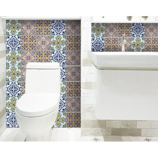 Homeroots 4 x 4 in. Vintage Multi Maroon Removable Peel & Stick Tiles - 400201