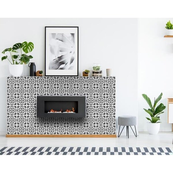 Homeroots 8 x 8 in. Tulipa White & Gray Peel & Stick Removable Tiles - 399904