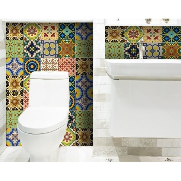 Homeroots 5 x 5 in. Auguri Mix Green Peel & Stick Removable Tiles - 400021