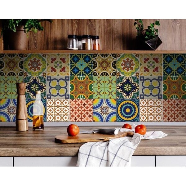 Homeroots 5 x 5 in. Auguri Mix Green Peel & Stick Removable Tiles - 400021