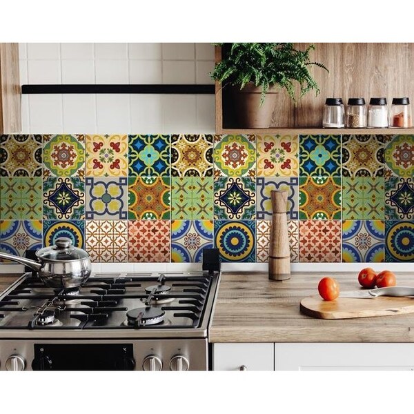 Homeroots 5 x 5 in. Auguri Mix Green Peel & Stick Removable Tiles - 400021