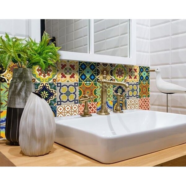 Homeroots 5 x 5 in. Auguri Mix Green Peel & Stick Removable Tiles - 400021
