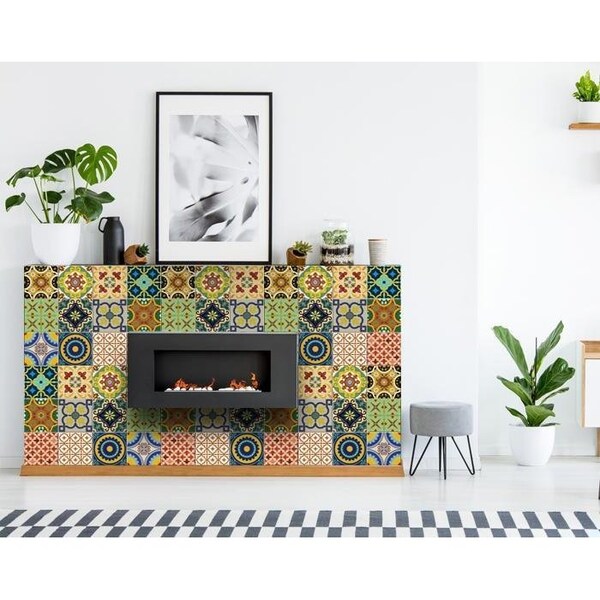 Homeroots 5 x 5 in. Auguri Mix Green Peel & Stick Removable Tiles - 400021