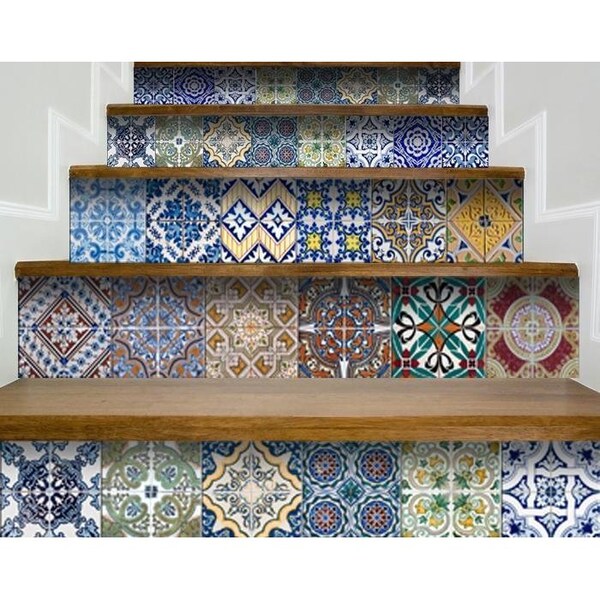 Homeroots 5 x 5 in. Randy Multi Blue Mosaic Peel & Stick Tiles - 400356