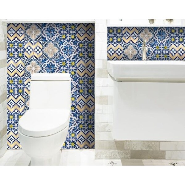 Homeroots 8 x 8 in. Blue Yellow Julia Peel & Stick Tiles - 400274