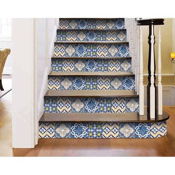 Homeroots 8 x 8 in. Blue Yellow Julia Peel & Stick Tiles - 400274
