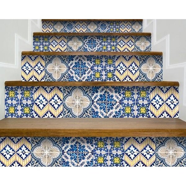 Homeroots 8 x 8 in. Blue Yellow Julia Peel & Stick Tiles - 400274