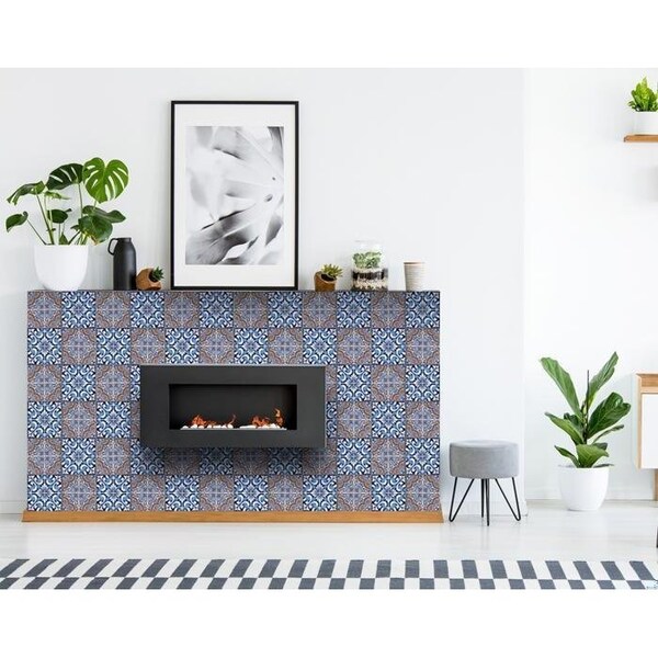 Homeroots 5 x 5 in. Prima Blue Peel & Stick Removable Tiles - 400161
