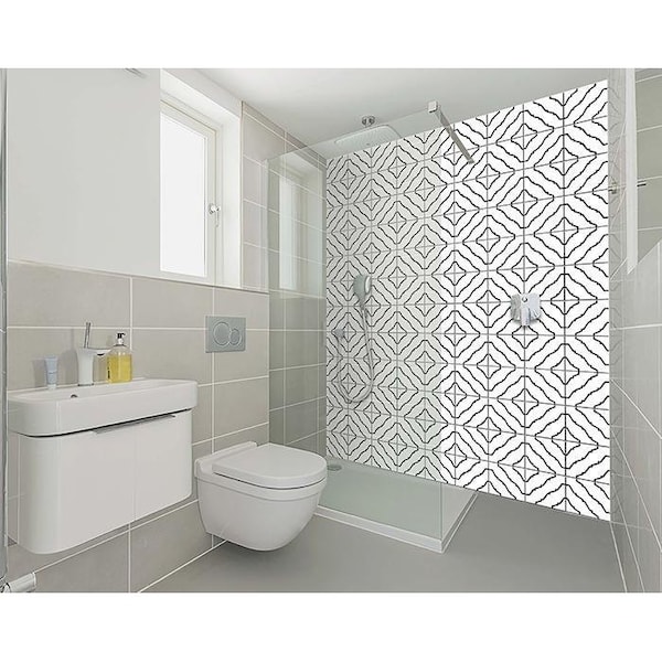 Homeroots 7 x 7 in. Black & White XL Prism Peel & Stick Removable Tiles - 399918