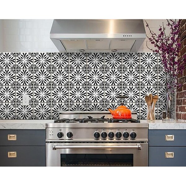 Homeroots 8 x 8 in. Black & White Flo Peel & Stick Removable Tiles - 399954