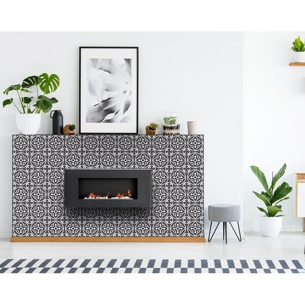 Homeroots 5 x 5 in. Tulipa Gray & White Peel & Stick Removable Tiles - 399896