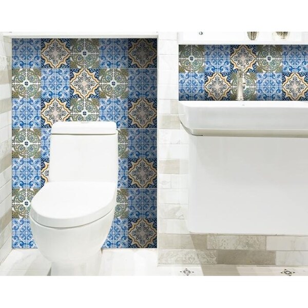 Homeroots 6 x 6 in. Madison Vintage Mosaic Blue Peel & Stick Tiles - 400267