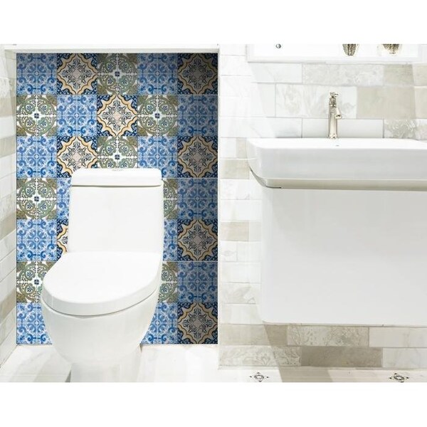 Homeroots 6 x 6 in. Madison Vintage Mosaic Blue Peel & Stick Tiles - 400267