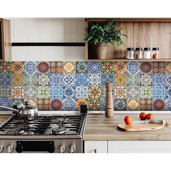 Homeroots 4 x 4 in. Jessa Multi Blue Mosaic Peel & Stick Tiles - 400370