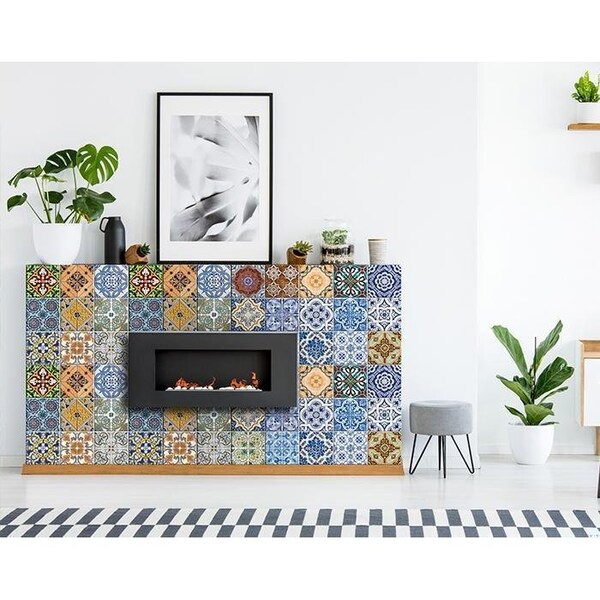 Homeroots 4 x 4 in. Jessa Multi Blue Mosaic Peel & Stick Tiles - 400370