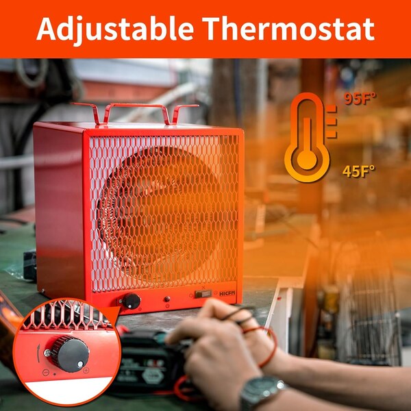 Edendirect 5600W Red Electric Garage Heater, Micathermic Space Heater, Integrated Thermostat Control - HCR-56