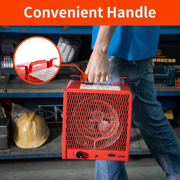 Edendirect 5600W Red Electric Garage Heater, Micathermic Space Heater, Integrated Thermostat Control - HCR-56