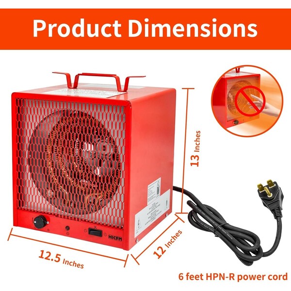 Edendirect 5600W Red Electric Garage Heater, Micathermic Space Heater, Integrated Thermostat Control - HCR-56