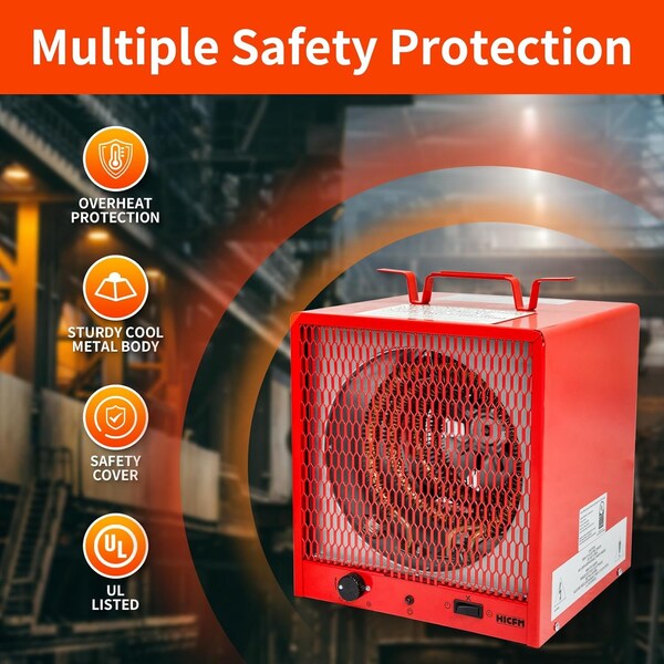 Edendirect 5600W Red Electric Garage Heater, Micathermic Space Heater, Integrated Thermostat Control - HCR-56