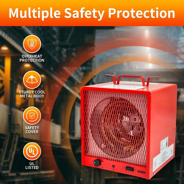 Edendirect 5600W Red Electric Garage Heater, Micathermic Space Heater, Integrated Thermostat Control - HCR-56