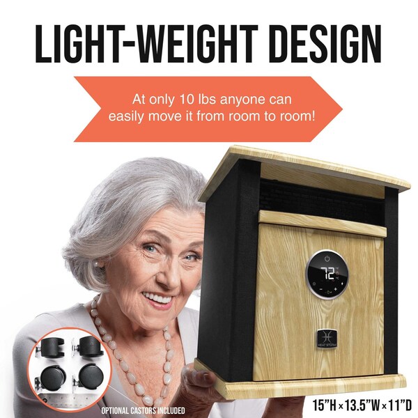 Heat Storm Infrared Space Heater, Floor Style, Cabinet Design, 1500 Watts, Digital Thermostat, 120 Volt, Black - HS-1500-ILODB