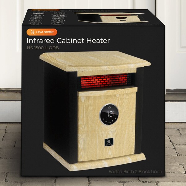Heat Storm Infrared Space Heater, Floor Style, Cabinet Design, 1500 Watts, Digital Thermostat, 120 Volt, Black - HS-1500-ILODB