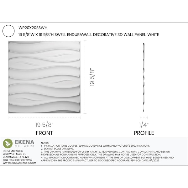 Ekena Millwork 19 5/8in. W x 19 5/8in. H Swell EnduraWall Decorative 3D Wall Panel, White, 10PK - WP20X20SSWH-CASE-10