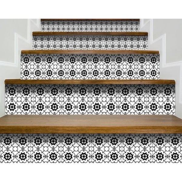 Homeroots 5 x 5 in. Black & White Gerber Peel & Stick Removable Tiles - 399966