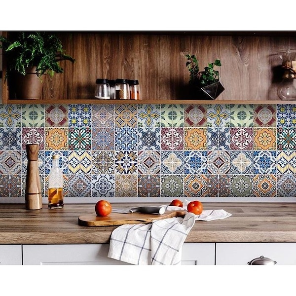 Homeroots 6 x 6 in. Linna Multi Blue Mosaic Peel & Stick Tiles - 400362