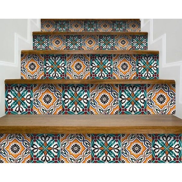 Homeroots 8 x 8 in. Terra Orange Agra Peel & Stick Removable Tiles - 400099