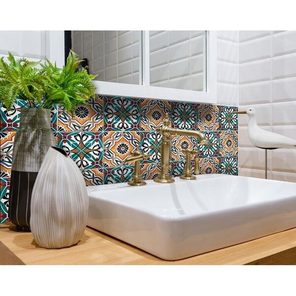 Homeroots 8 x 8 in. Terra Orange Agra Peel & Stick Removable Tiles - 400099
