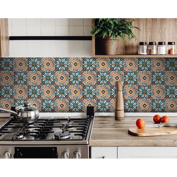 Homeroots 8 x 8 in. Terra Orange Agra Peel & Stick Removable Tiles - 400099