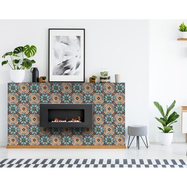 Homeroots 8 x 8 in. Terra Orange Agra Peel & Stick Removable Tiles - 400099