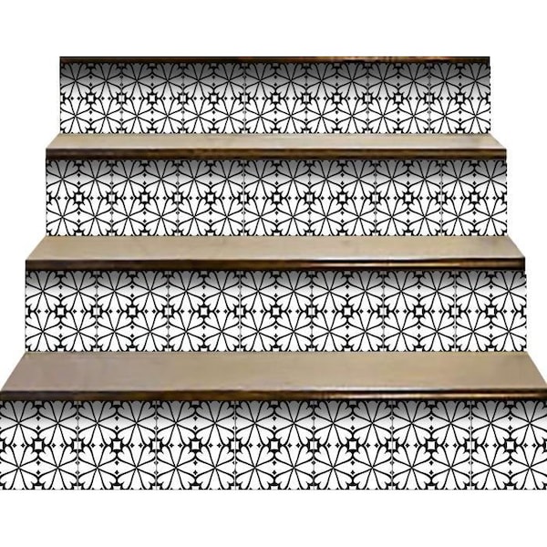 Homeroots 8 x 8 in. Black & White Clove Peel & Stick Removable Tiles - 399994