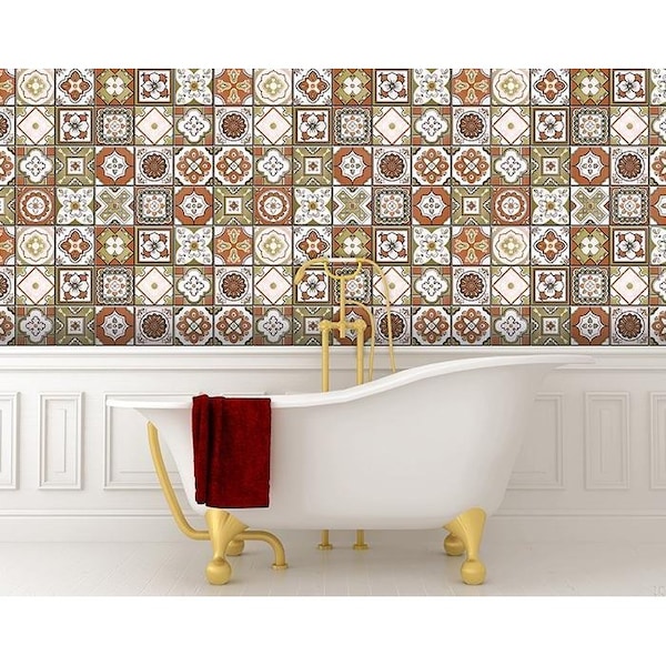 Homeroots 5 x 5 in. Retro Orange Mosaic Peel & Stick Removable Tiles - 400435
