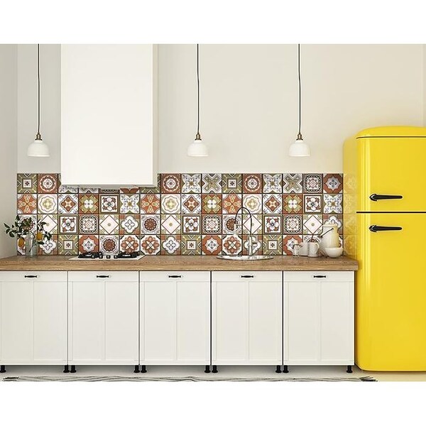 Homeroots 5 x 5 in. Retro Orange Mosaic Peel & Stick Removable Tiles - 400435