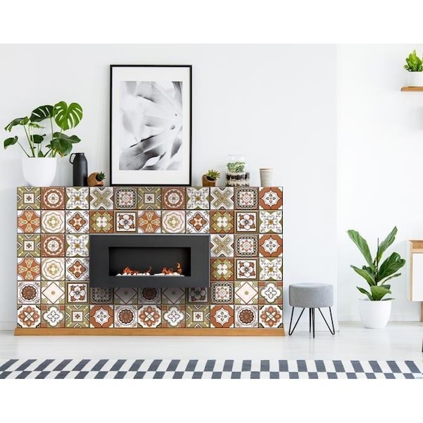 Homeroots 5 x 5 in. Retro Orange Mosaic Peel & Stick Removable Tiles - 400435