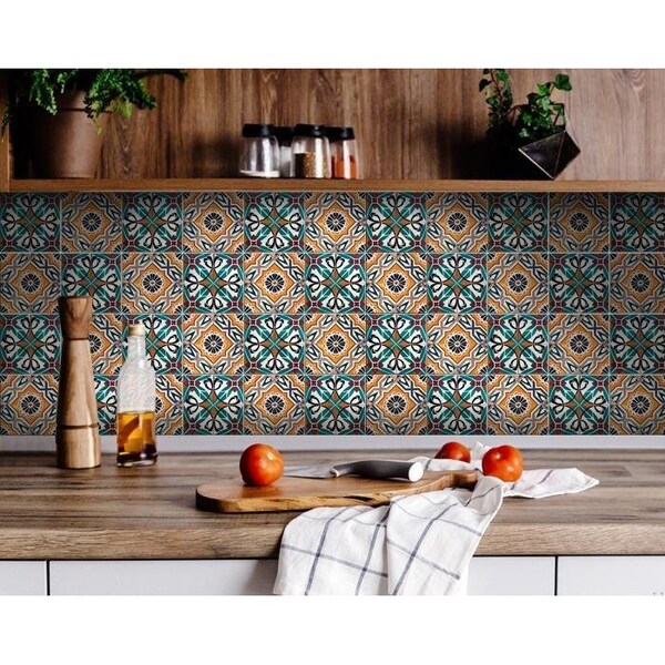 Homeroots 6 x 6 in. Terra Orange Agra Peel & Stick Removable Tiles - 400097