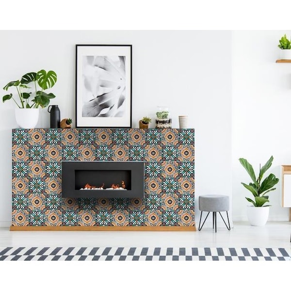 Homeroots 6 x 6 in. Terra Orange Agra Peel & Stick Removable Tiles - 400097