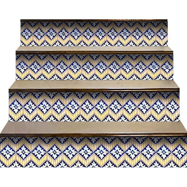 Homeroots 7 x 7 in. Blue Yellow Zig Peel & Stick Tiles - 400188