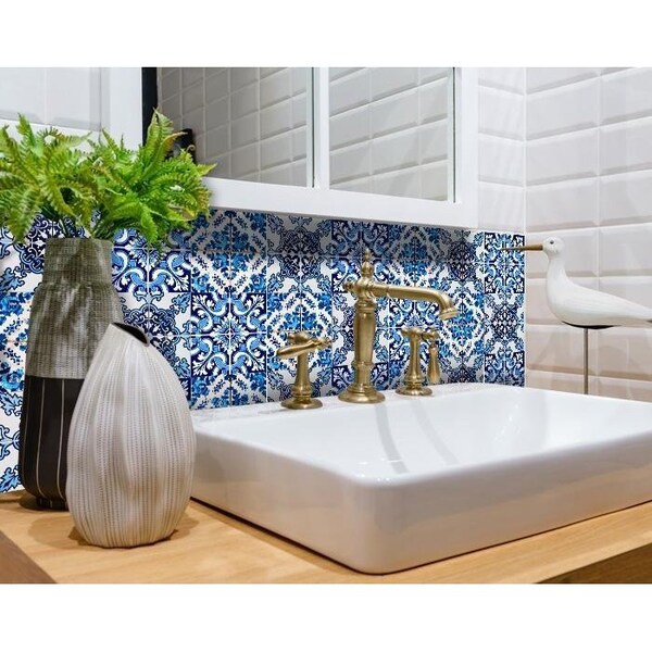 Homeroots 8 x 8 in. Blue Multi Mosaic Peel & Stick Tiles - 400214