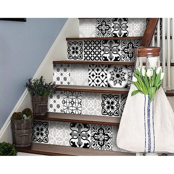 Homeroots 8 x 8 in. Black, White & Gray Bella Peel & Stick Tiles - 399964