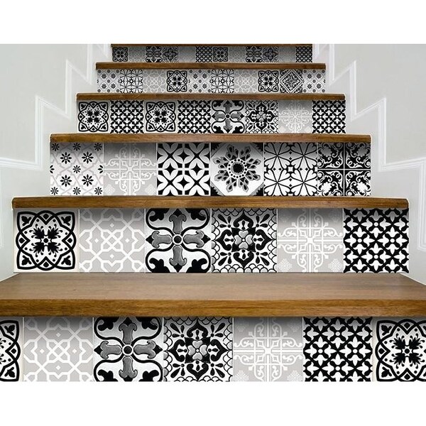 Homeroots 8 x 8 in. Black, White & Gray Bella Peel & Stick Tiles - 399964