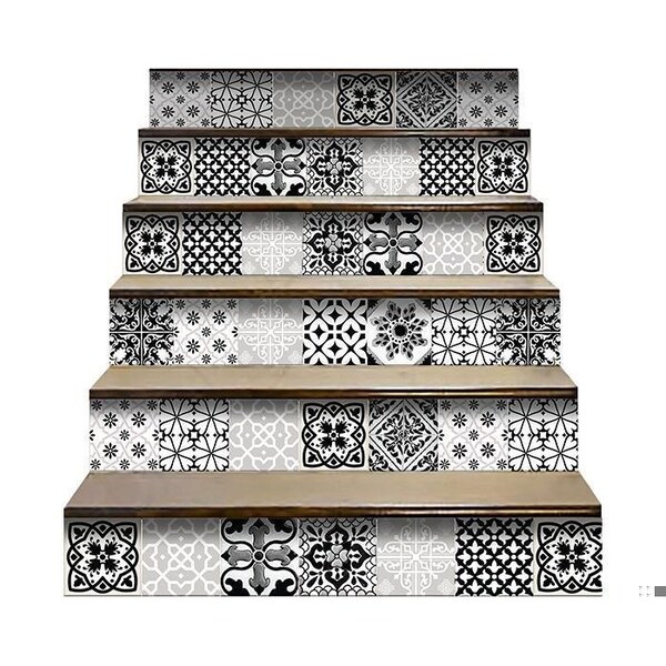 Homeroots 8 x 8 in. Black, White & Gray Bella Peel & Stick Tiles - 399964
