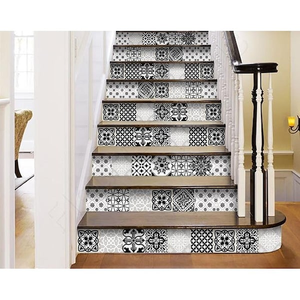 Homeroots 8 x 8 in. Black, White & Gray Bella Peel & Stick Tiles - 399964