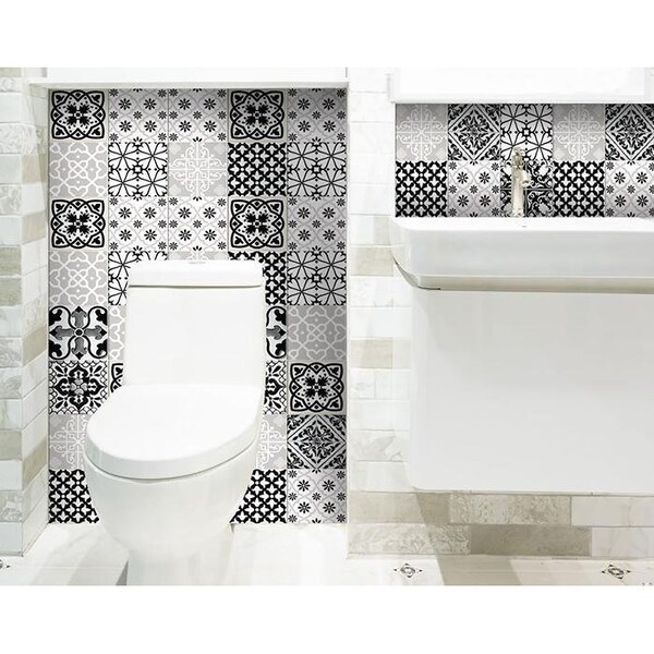 Homeroots 8 x 8 in. Black, White & Gray Bella Peel & Stick Tiles - 399964
